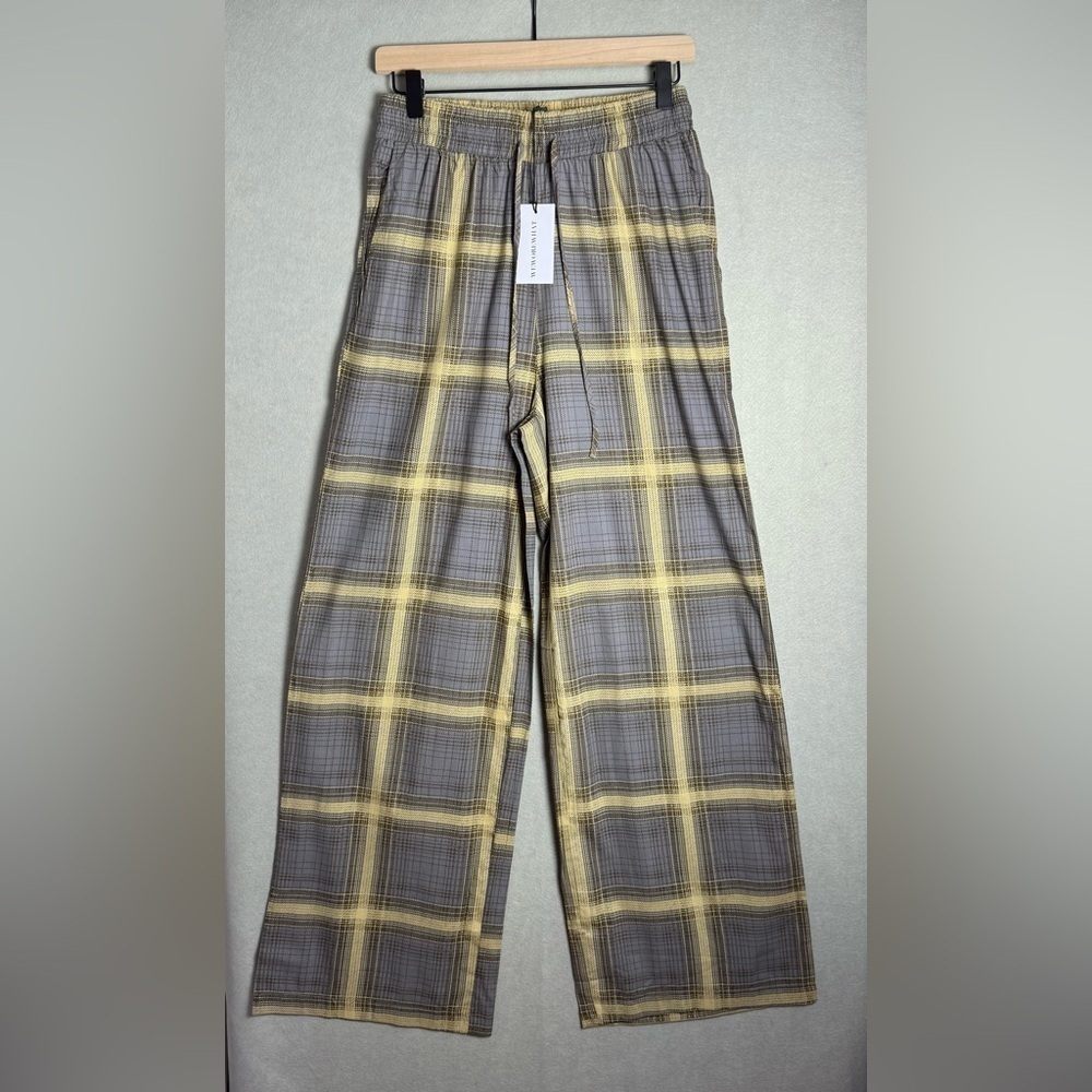 Brand New WeWoreWhat Pull On Pajama Bottoms Plaid Yellow NWT